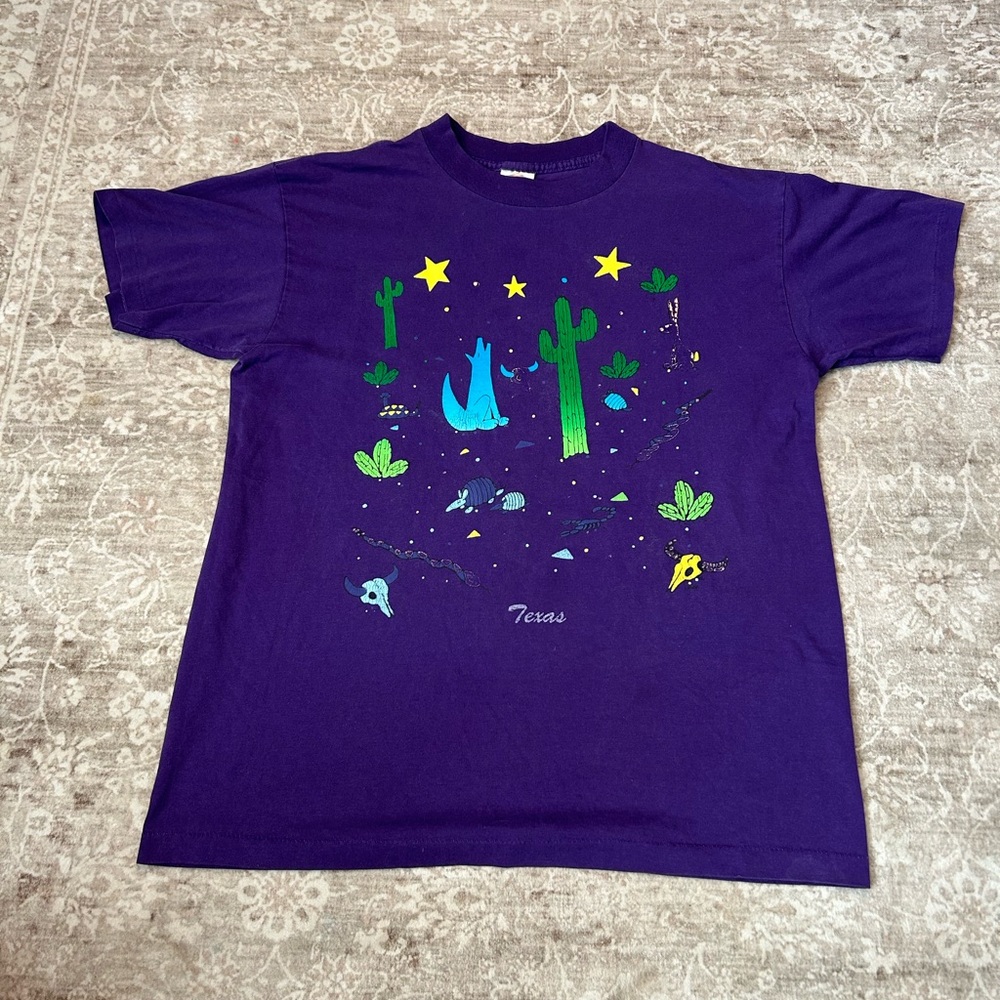 Vintage Texas Purple T-Shirt with Cactus Design